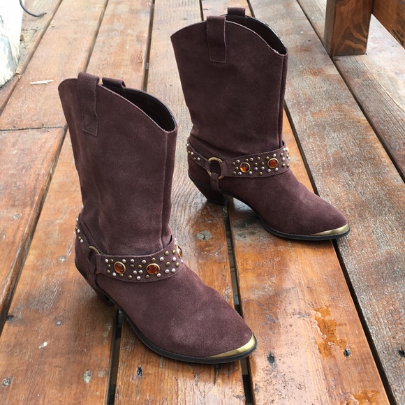 Brown suede Cowboy boots harness - Picture 2 of 12